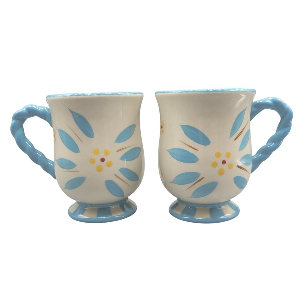 Temptations by Tara Old World Coffee Mug Light Blue Twisted Handle Set of 2 16oz
